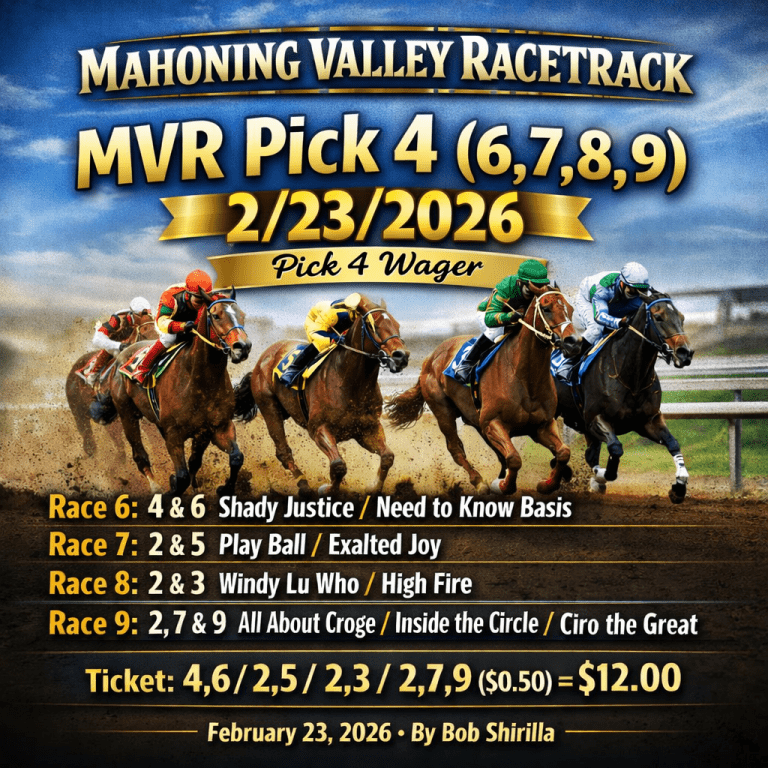 MVR Pick 4 (6,7,8,9) 2/23/2026 - Horse racing at Mahoning Valley Race Course.