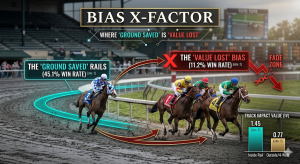 Diagram illustrating the physical exertion and mathematical time loss of a horse racing wide on a turn